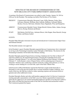 Minutes of the Board of Commissioners of the New Orleans City Park Improvement Association