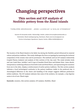 Changing Perspectives Thin Section and ICP Analysis of Neolithic