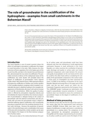 The Role of Groundwater in the Acidification of the Hydrosphere - Examples from Small Catchments in the Bohemian Massif