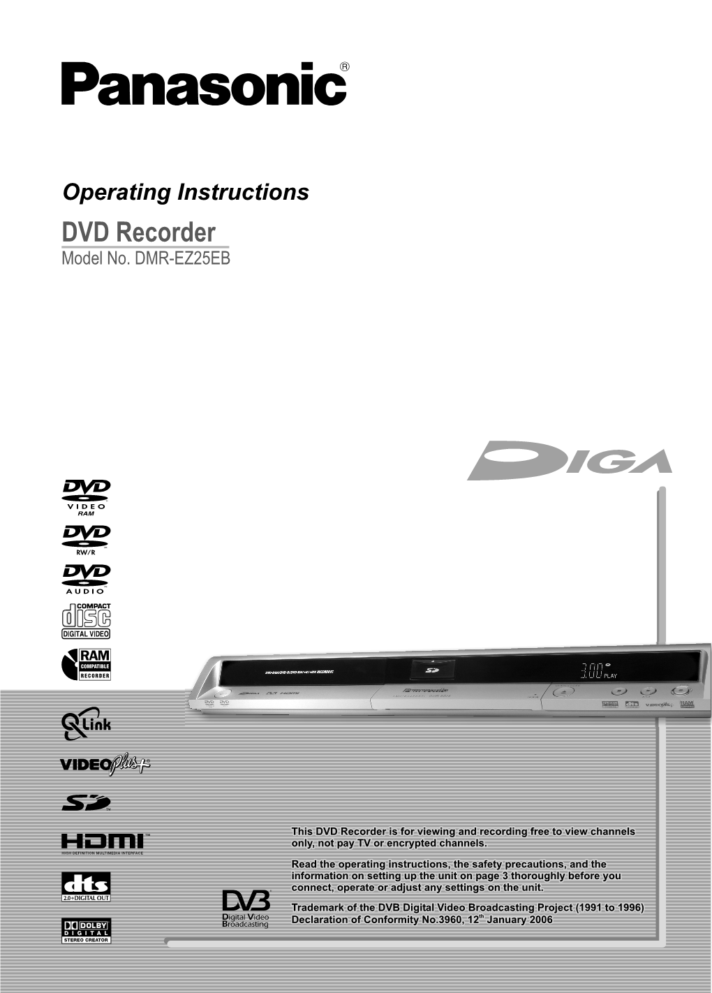 Operating Instructions DVD Recorder Model No