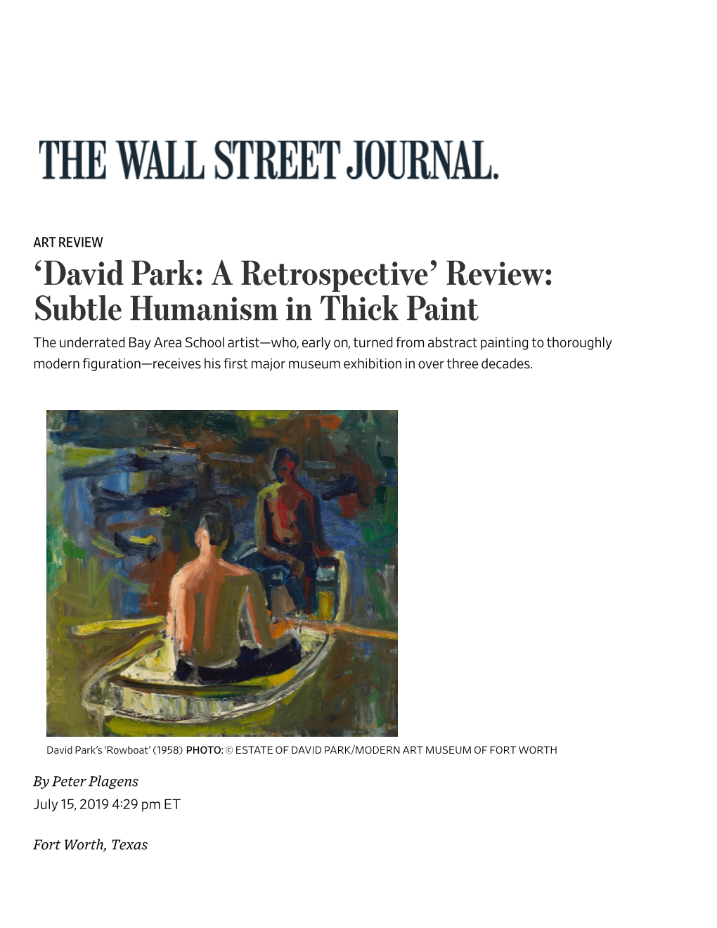 'David Park: a Retrospective' Review: Subtle Humanism in Thick Paint