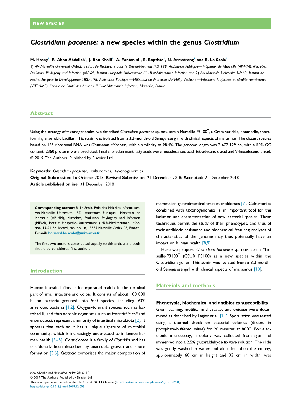 Clostridium Pacaense: a New Species Within the Genus Clostridium