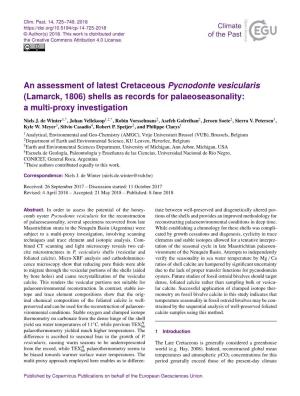 An Assessment of Latest Cretaceous Pycnodonte Vesicularis (Lamarck, 1806) Shells As Records for Palaeoseasonality: a Multi-Proxy Investigation