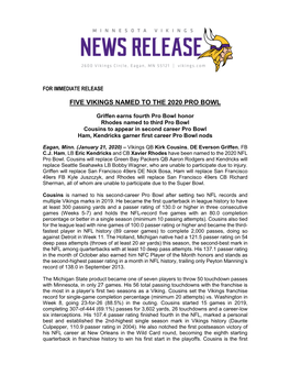 Five Vikings Named to the 2020 Pro Bowl