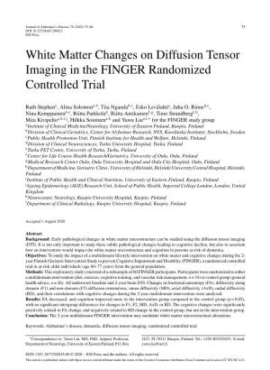 White Matter Changes on Diffusion Tensor Imaging in the FINGER Randomized Controlled Trial