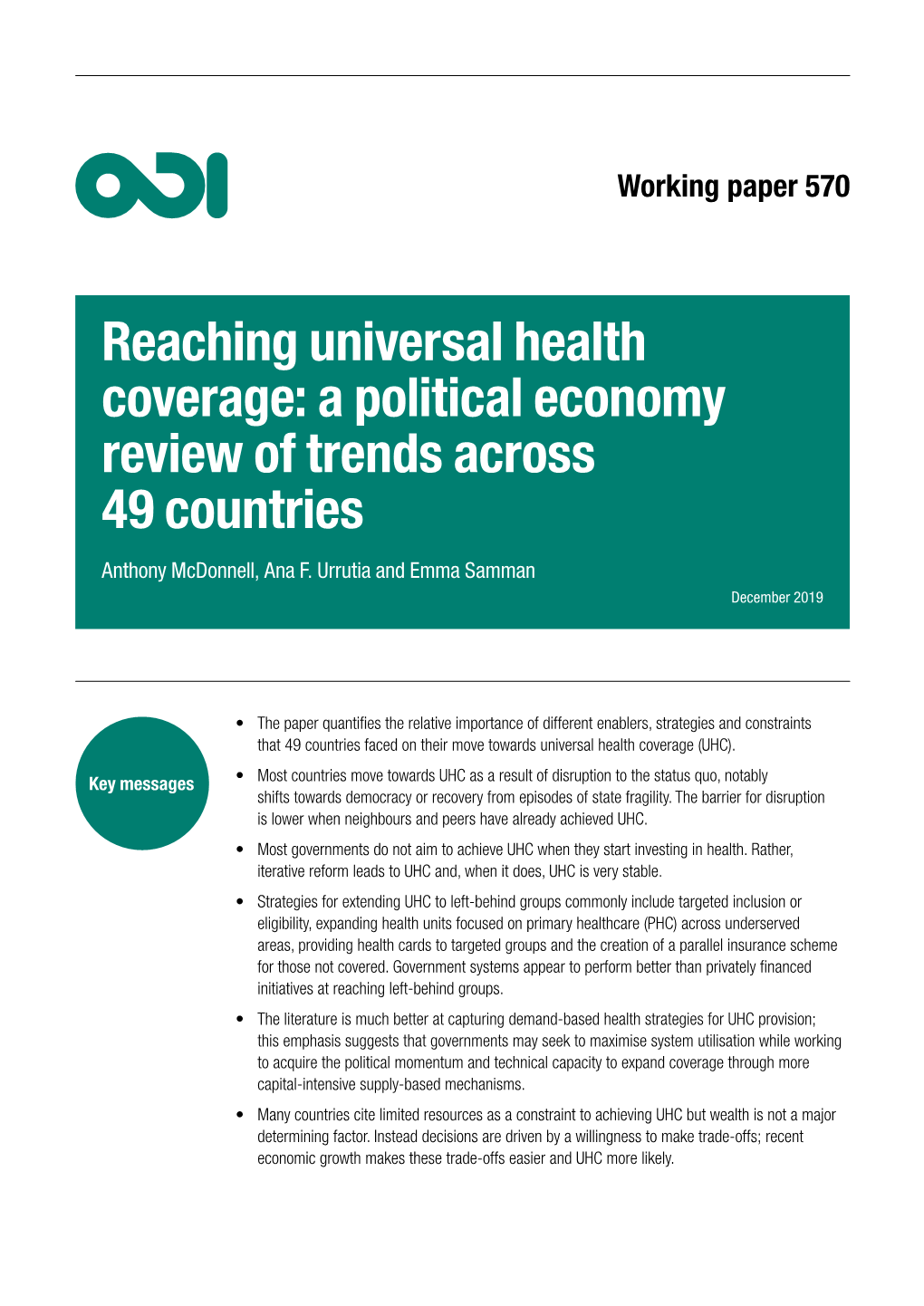 Reaching Universal Health Coverage: a Political Economy Review of Trends Across 49 Countries Anthony Mcdonnell, Ana F