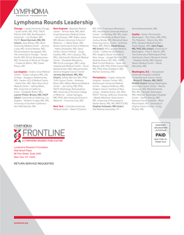 Frontline Paid New York, Ny a Lymphoma Rounds Publication Permit #370