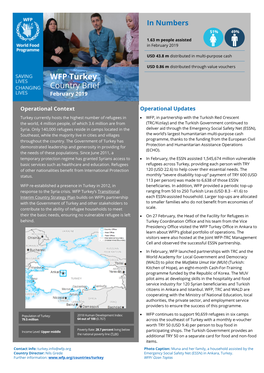WFP Turkey Country Brief February 2019