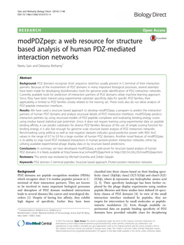 A Web Resource for Structure Based Analysis of Human PDZ-Mediated Interaction Networks Neetu Sain and Debasisa Mohanty*
