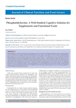 Phosphatidylserine: a Well-Studied Cognitive Solution for Supplements and Functional Foods