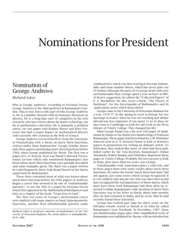 Nominations for President