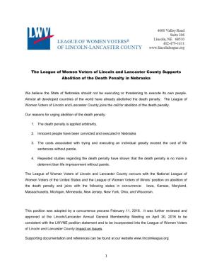 LWVLL Position Statement to Abolish Death Penalty 4-30-2016
