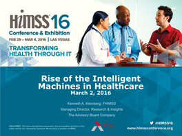 Rise of the Intelligent Machines in Healthcare March 2, 2016