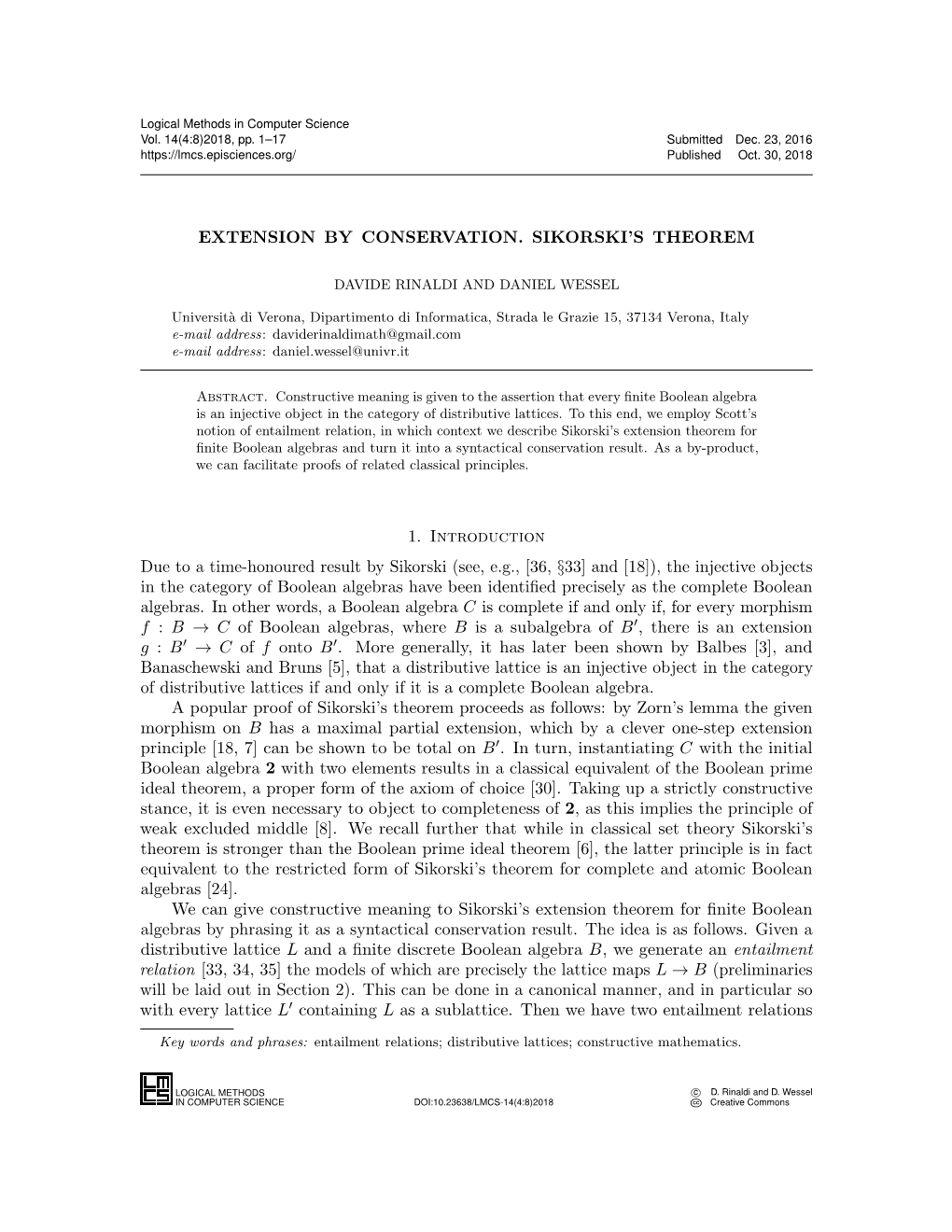 Extension by Conservation. Sikorski's Theorem