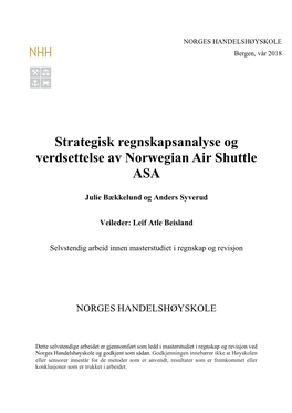 Strategisk Regnskapsanalyse Og Verdsettelse Av Norwegian Air Shuttle ASA
