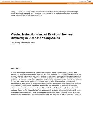 Viewing Instructions Impact Emotional Memory Differently in Older and Younger Adults