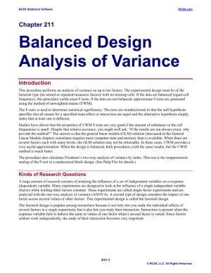 Balanced Design Analysis of Variance