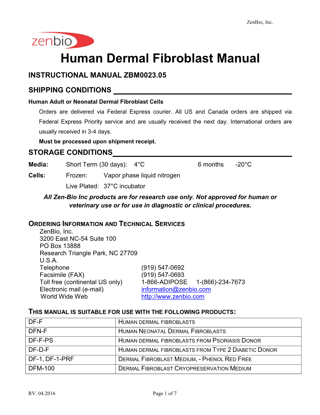 Human Dermal Fibroblast Manual