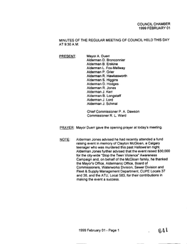 Regular Council – Minutes – 1999-02-01