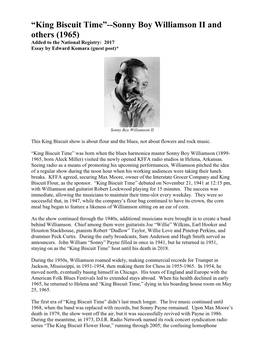 King Biscuit Time”--Sonny Boy Williamson II and Others (1965) Added to the National Registry: 2017 Essay by Edward Komara (Guest Post)*