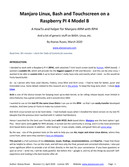 Manjaro Linux, Bash and Touchscreen on a Raspberry PI 4 Model B