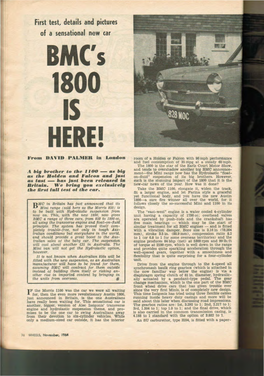BMC's 1800 IS HERE! Froid Davm PALMER in London Room of a Holden Or Falcon with 90 Mph Performance and Fuel Consumption of 35 Mpg at a Steady 60 Mph