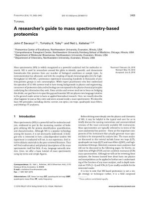 A Researcher's Guide to Mass Spectrometry‐Based Proteomics