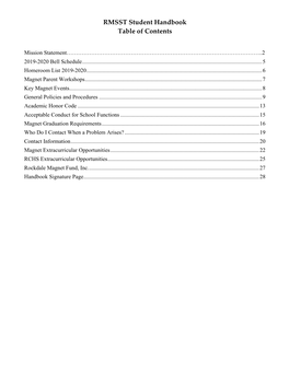 RMSST Student Handbook Table of Contents