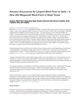 Amazon Announces Its Largest Wind Farm to Date – a New 253 Megawatt Wind Farm in West Texas