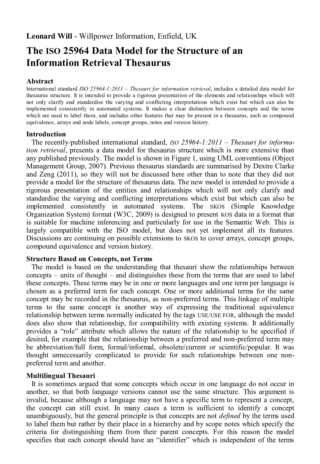 The ISO 25964 Data Model for the Structure of an Information Retrieval Thesaurus