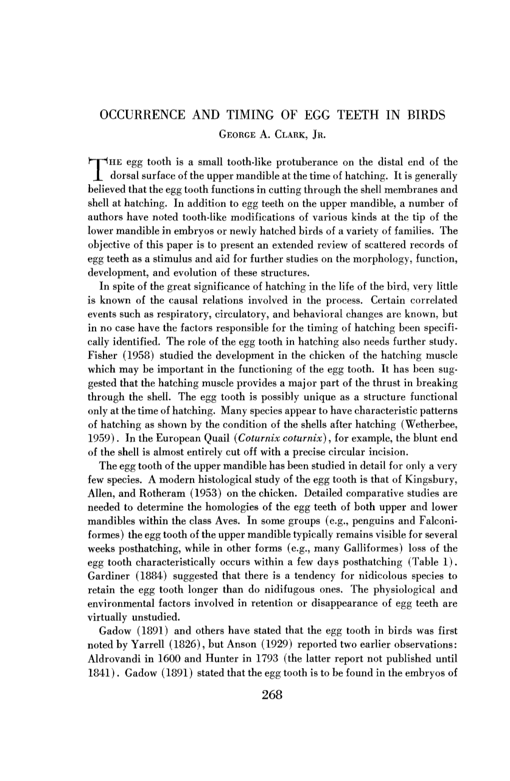 Occurrence and Timing of Egg Teeth in Birds