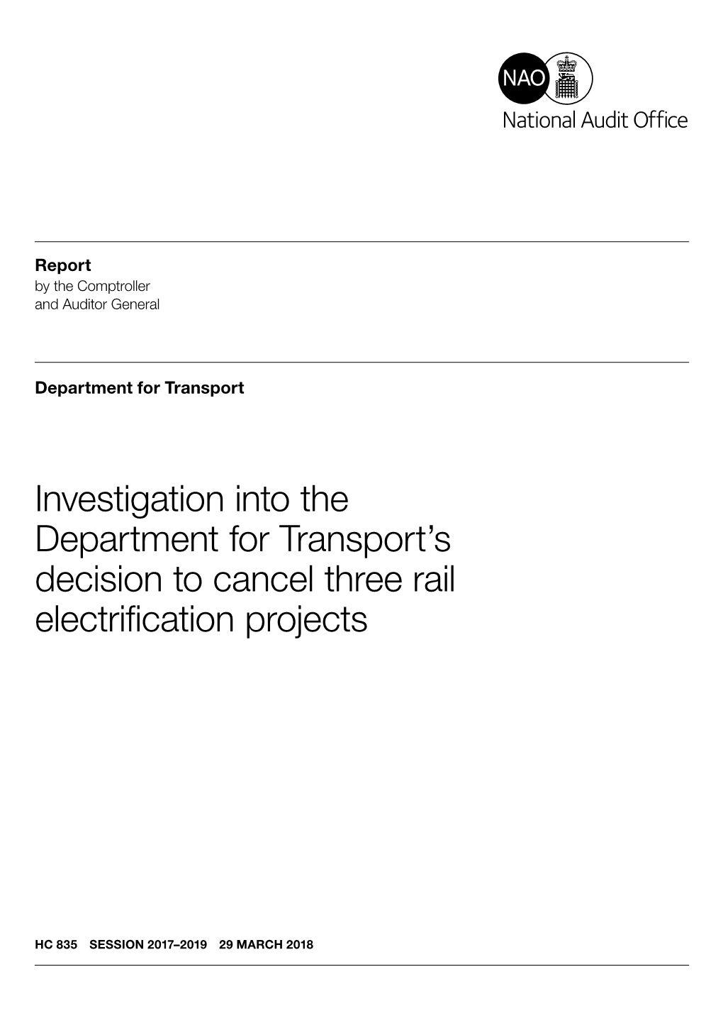 Investigation Into the Department for Transport's Decision to Cancel Three