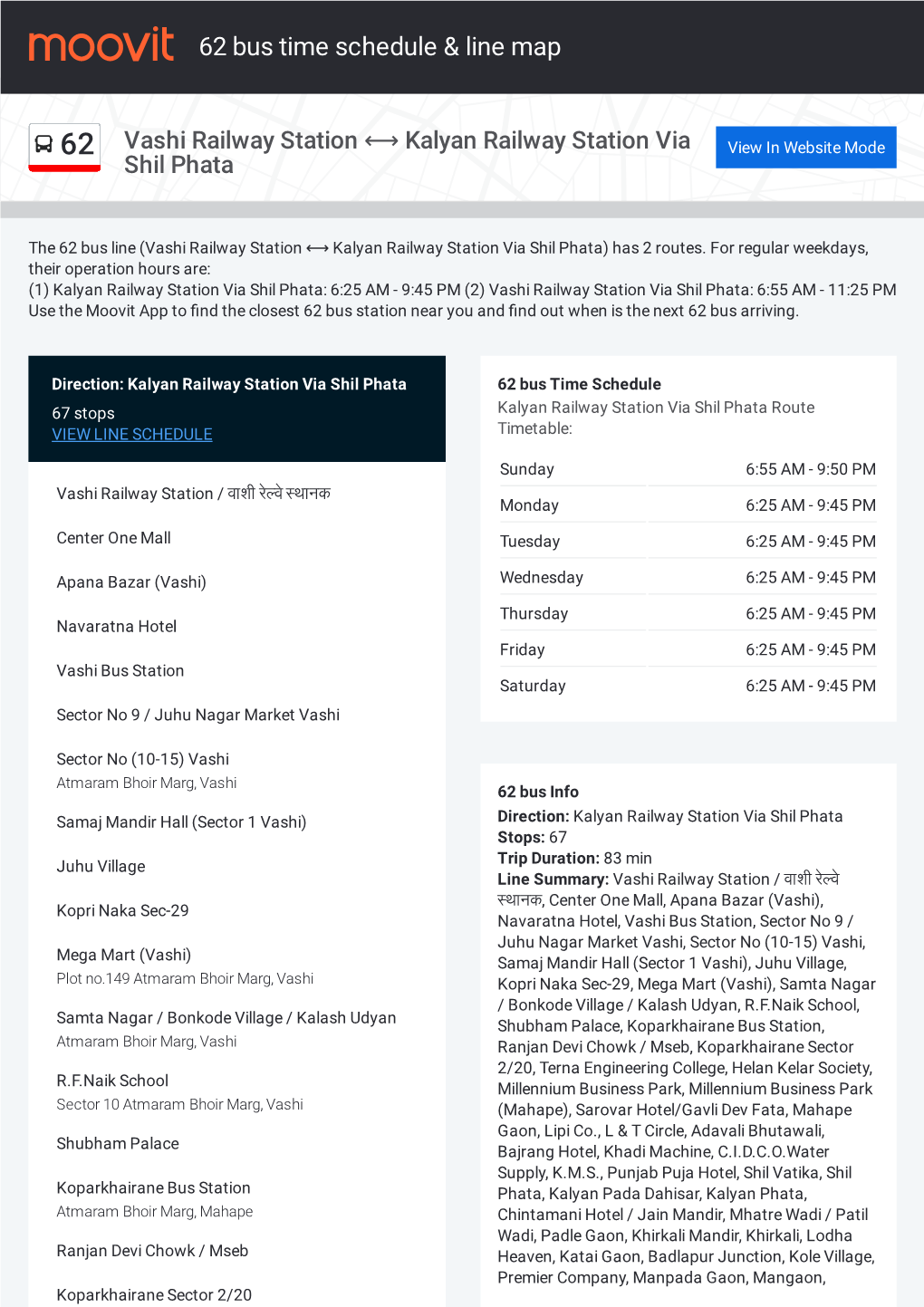 62 Bus Time Schedule & Line Route