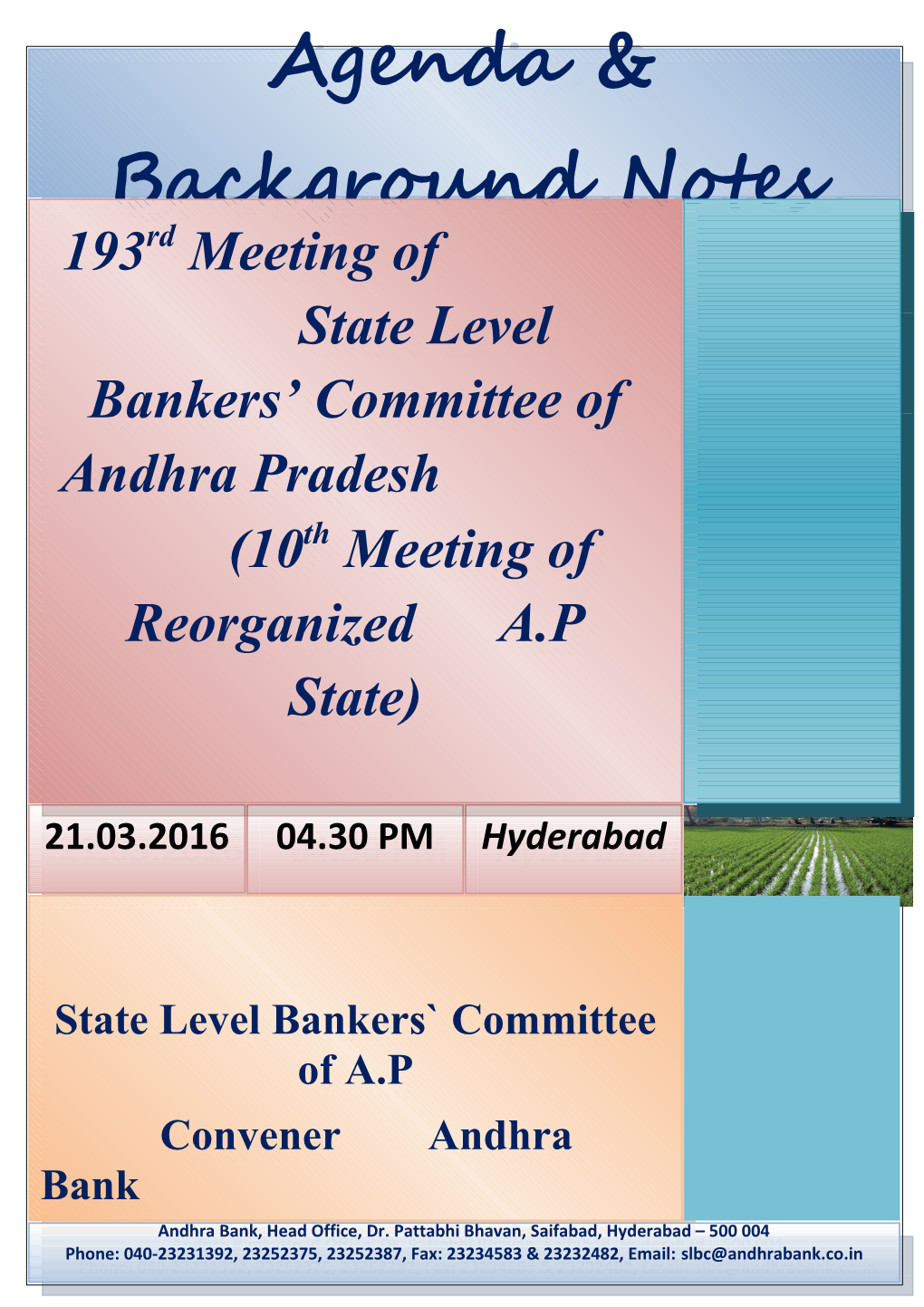 190Th Meeting Of State Level Bankers’ Committee Of Andhra Pradesh (7Th Meeting Of Reorganized AP State)