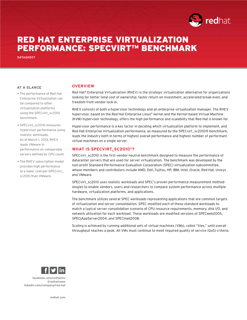 Red Hat Enterprise Virtualization Performance: Specvirt™ Benchmark