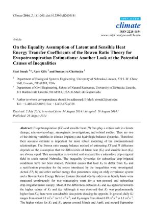 On the Equality Assumption of Latent and Sensible Heat Energy Transfer