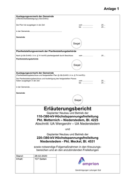 Erläuterungsbericht Geplanter Neubau Und Betrieb Der 110-/380-Kv-Höchstspannungsfreileitung Pkt