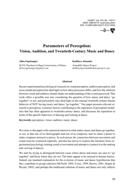 Parameters of Perception: Vision, Audition, and Twentieth-Century Music and Dance