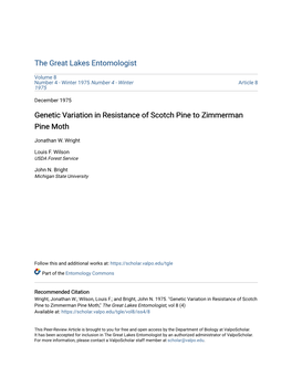 Genetic Variation in Resistance of Scotch Pine to Zimmerman Pine Moth