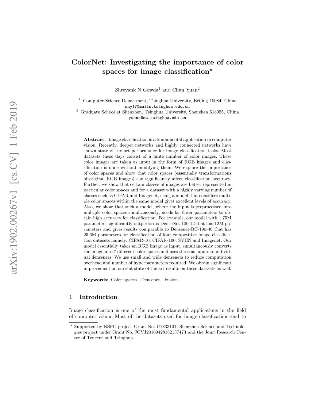 Arxiv:1902.00267V1 [Cs.CV] 1 Feb 2019 Fcmue Iin Oto H Aaesue O Mg Classiﬁcat Image Th for in Used Applications Datasets Fundamental the Most of the Most Vision