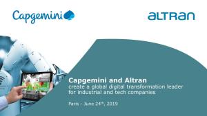 Capgemini and Altran Create a Global Digital Transformation Leader for Industrial and Tech Companies