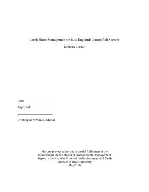 Catch Share Management in New England: Groundfish Sectors
