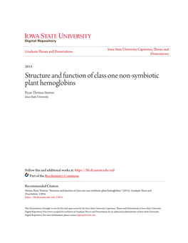 Structure and Function of Class One Non-Symbiotic Plant Hemoglobins Ryan Thomas Sturms Iowa State University