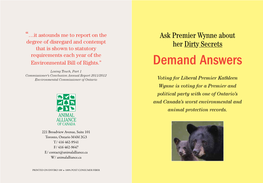 Kathleen Wynne Is Voting for a Premier and Political Party with One of Ontario’S and Canada’S Worst Environmental and Animal Protection Records