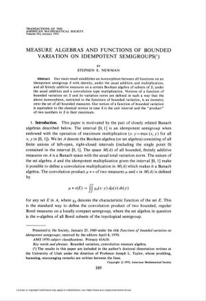 Measure Algebras and Functions of Bounded Variation on Idempotent Semigroupso