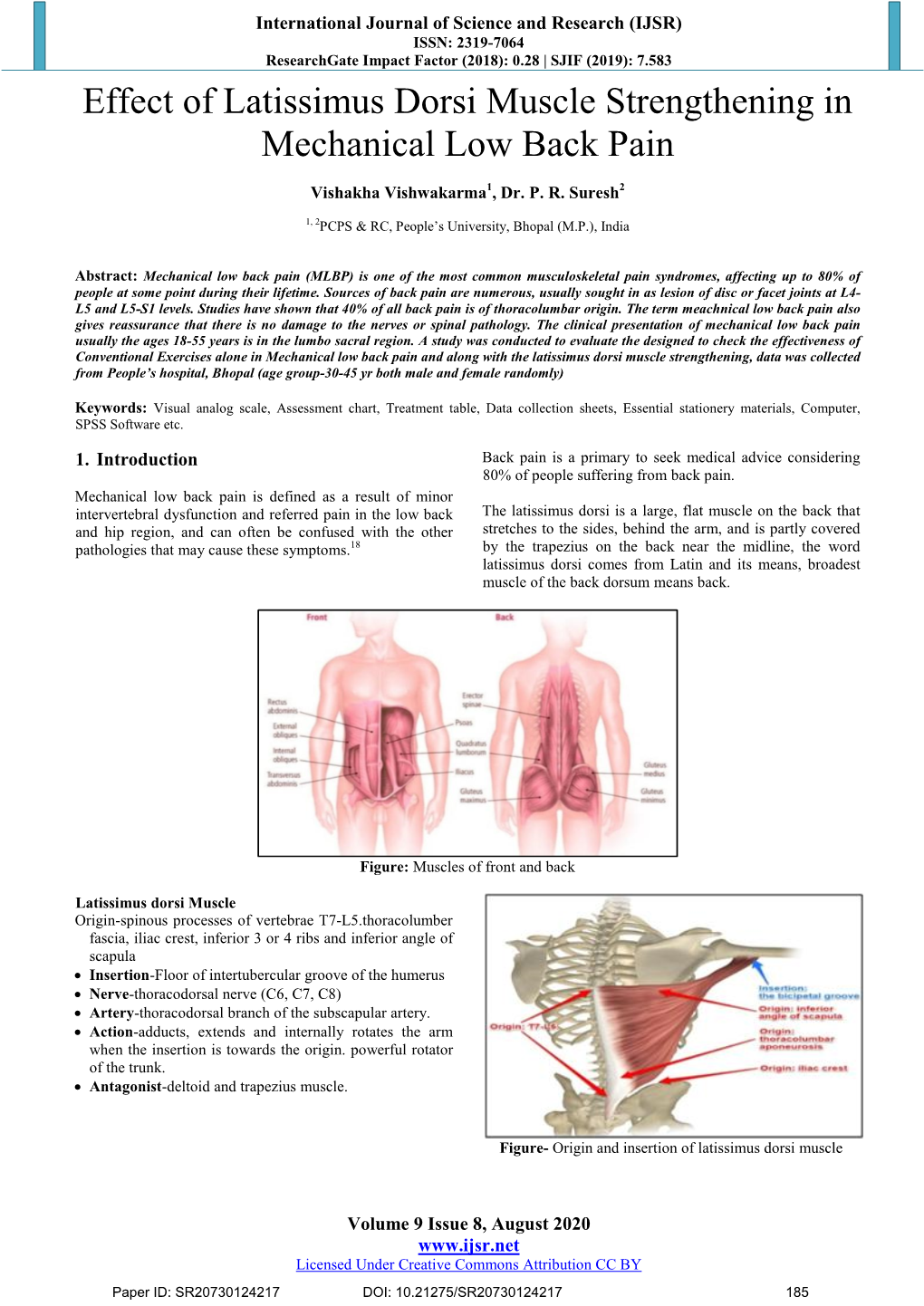 Effect of Latissimus Dorsi Muscle Strengthening in Mechanical Low Back Pain