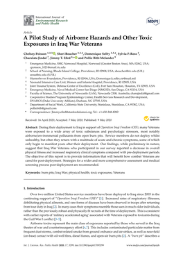 A Pilot Study of Airborne Hazards and Other Toxic Exposures in Iraq War Veterans