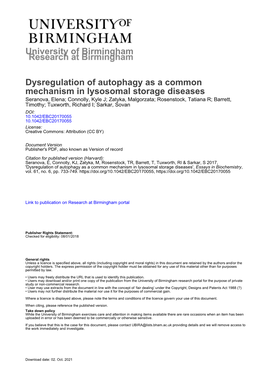 Dysregulation of Autophagy As a Common Mechanism in Lysosomal