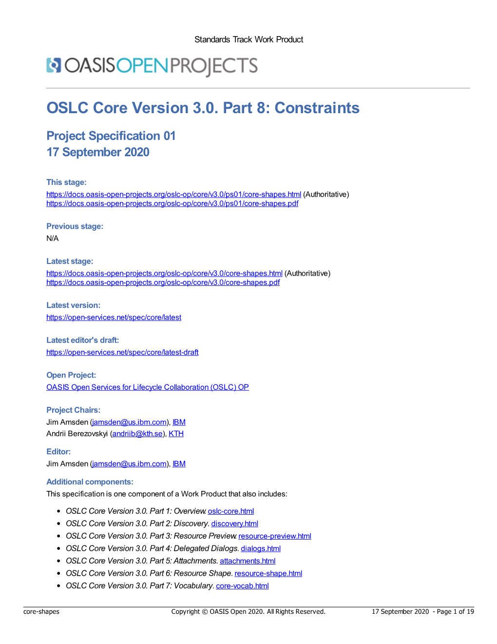 OSLC Core Version 3.0. Part 8: Constraints Project Specification 01 17 September 2020