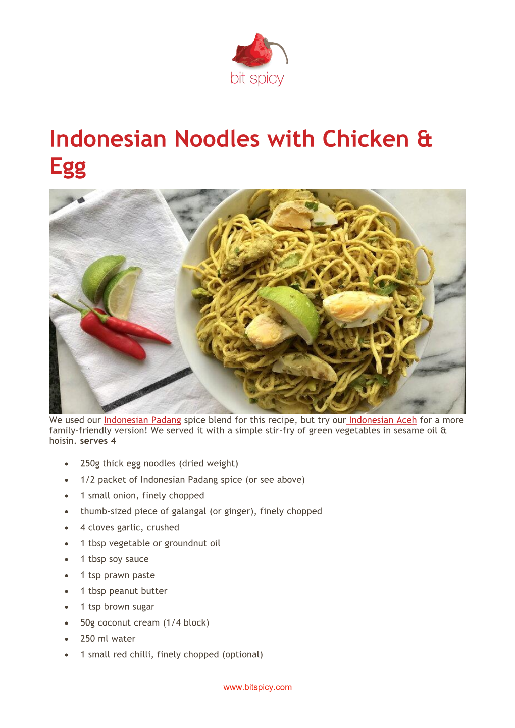 Indonesian Noodles with Chicken &